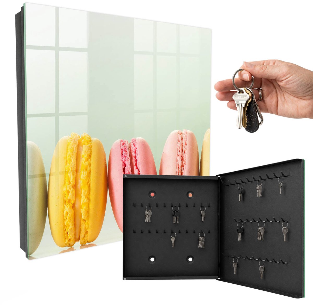 WallMuralia - Sleutelkast - 30x30x5 cm - met 50 haken - Kleurrijke Lekkernijen Sleutelkastje - Groente Sleutelbox - Rechtsopenend - Zwart interieur