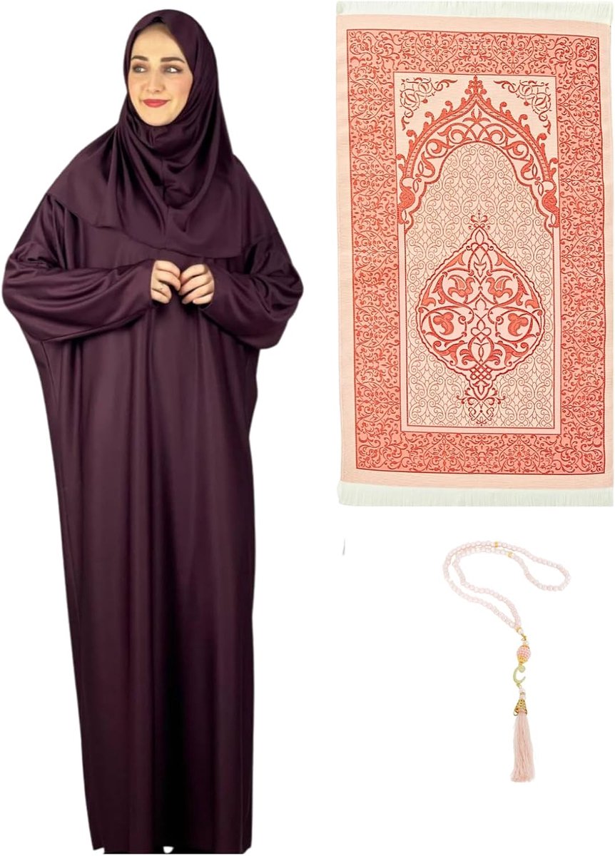 Dames Gebedskleding met Hijab, Gebedskleed en Tasbih, Islamitische Set, Abaya Jilbab Dubai Kaftan voor Eid en Ramadan