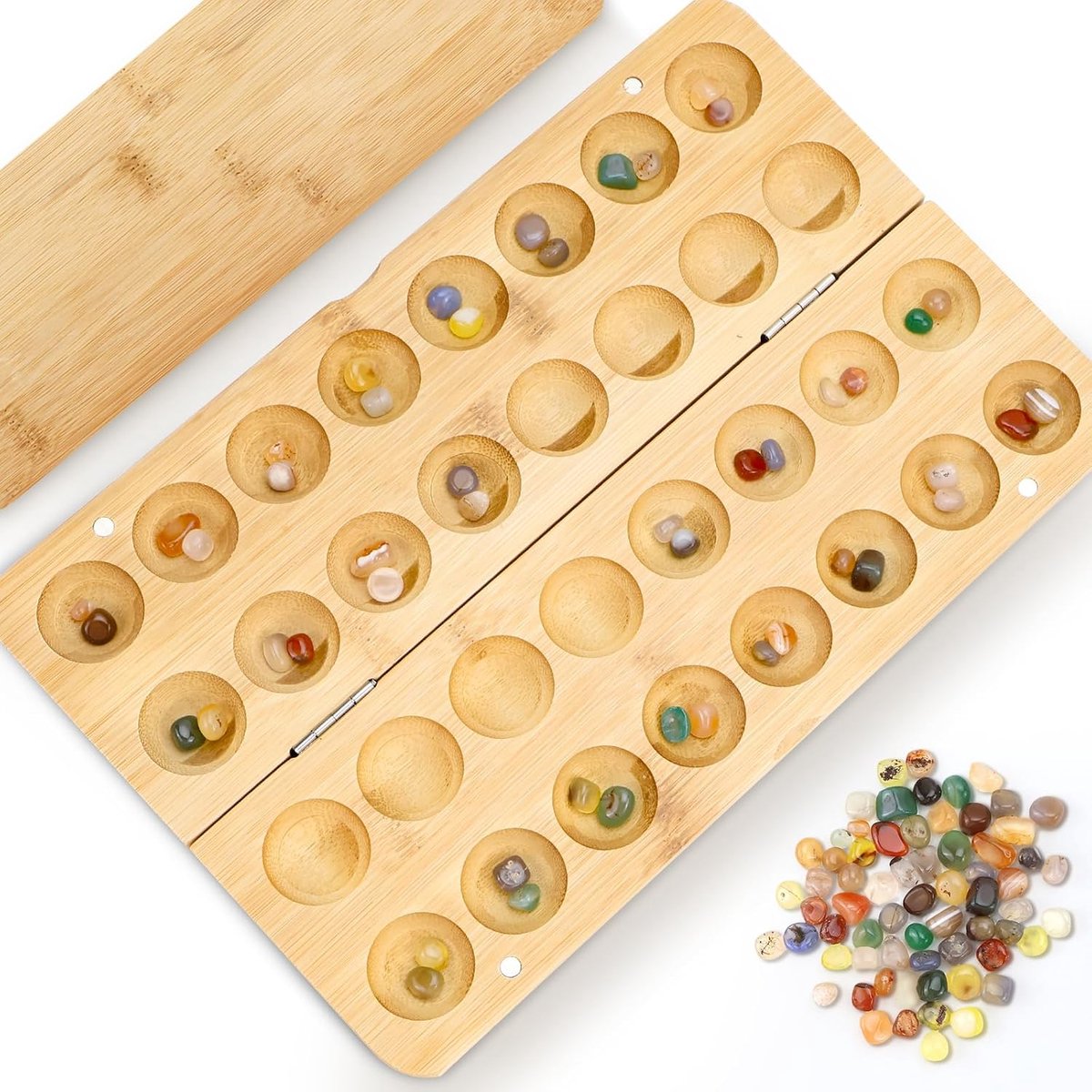 Hus - Bao - Kalaha Spel Houten Edelstenenspel Inclusief Edelstenen. Strategiespellen voor Kinderen en Volwassenen