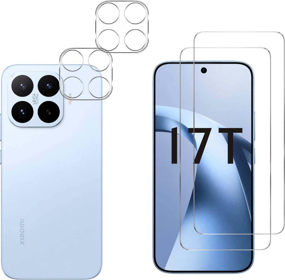 Screenprotector geschikt voor Xiaomi 17T - 2 stuks Beschermglas van glas Transparante glazen schermbeschermfolie + 2 stuks Camera Protector