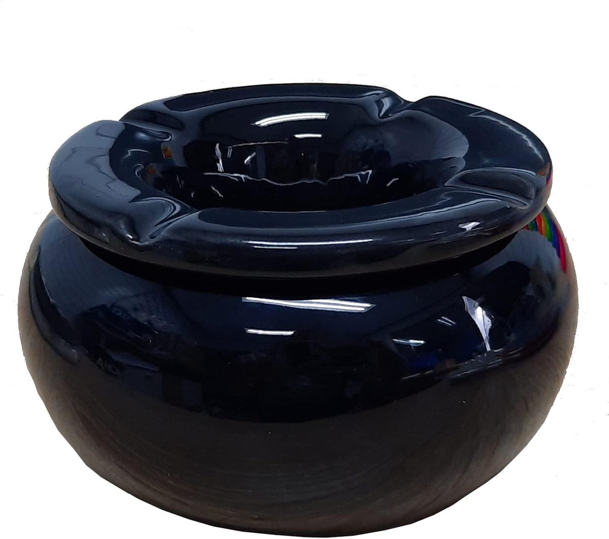 asbak XL stormasbak, windasbak met opzetdeksel Windasbak keramiek schwarz rund mit Dekor 11,6x7,0cm