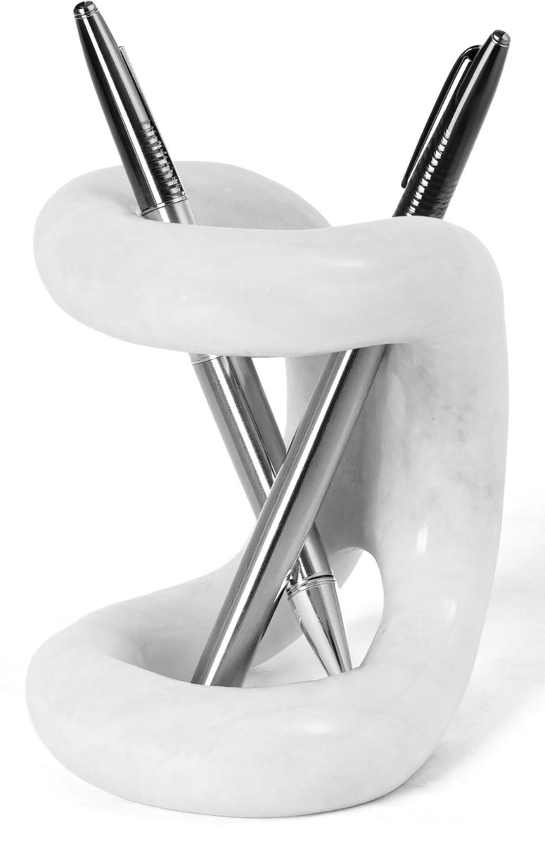 Omgoods - Marmeren Penhouder 10 cm Wit, Desk Organizer voor Kantoor en School