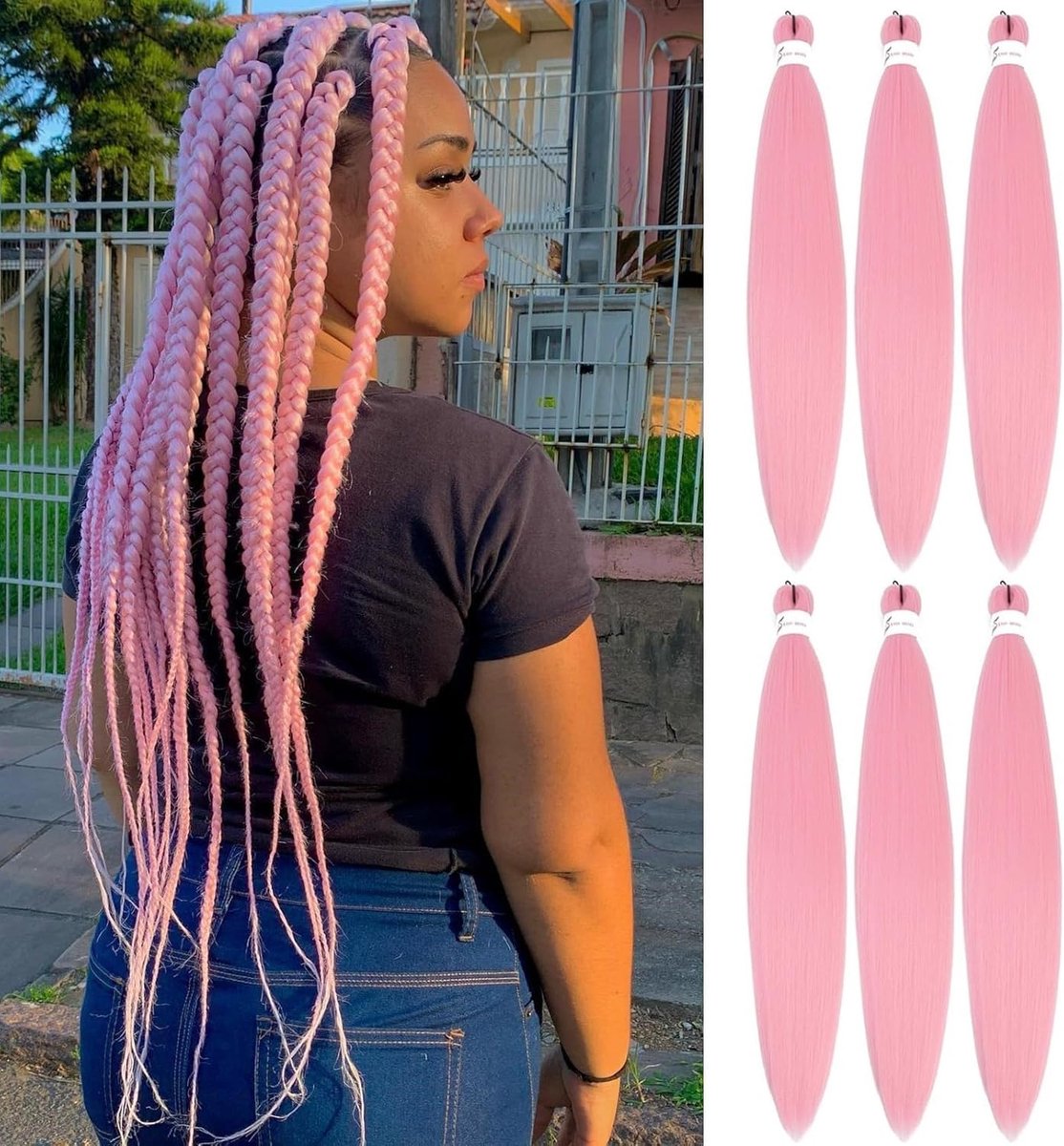 Haarextensies voor vlechten 67 cm 6 verpakkingen Yaki getextureerde gehaakte synthetische haarextensies voor heet water (67 cm, roze#)