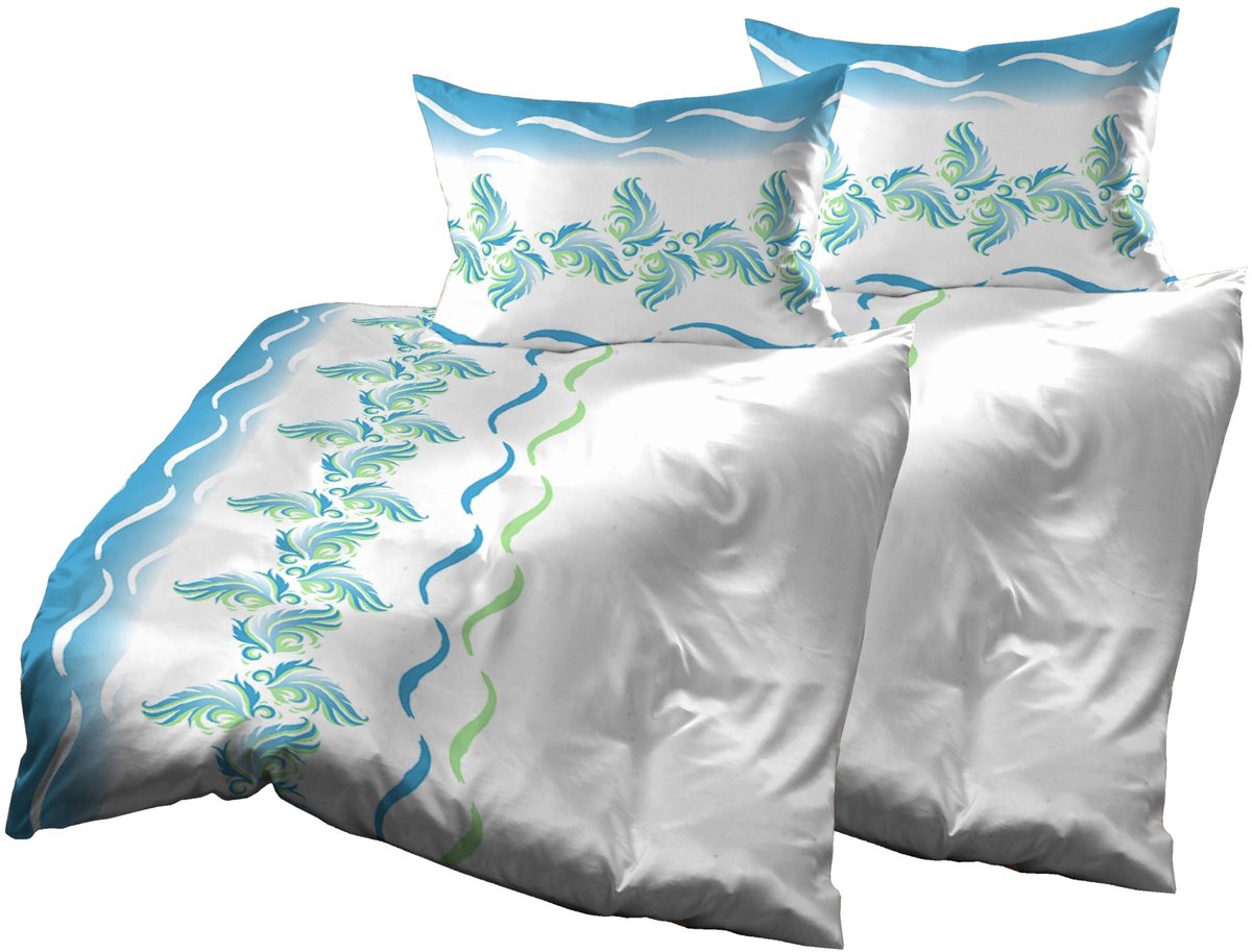 Omgoods - 4-Delige Beddengoedset met Bloemen in Wit, Blauw en Groen