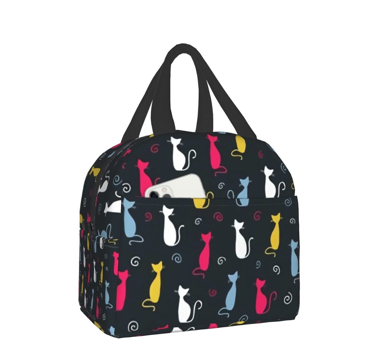 Omgoods - Schattige Kleurige Katten Geïsoleerde Lunchtas - Herbruikbare Cooler voor Werk en School