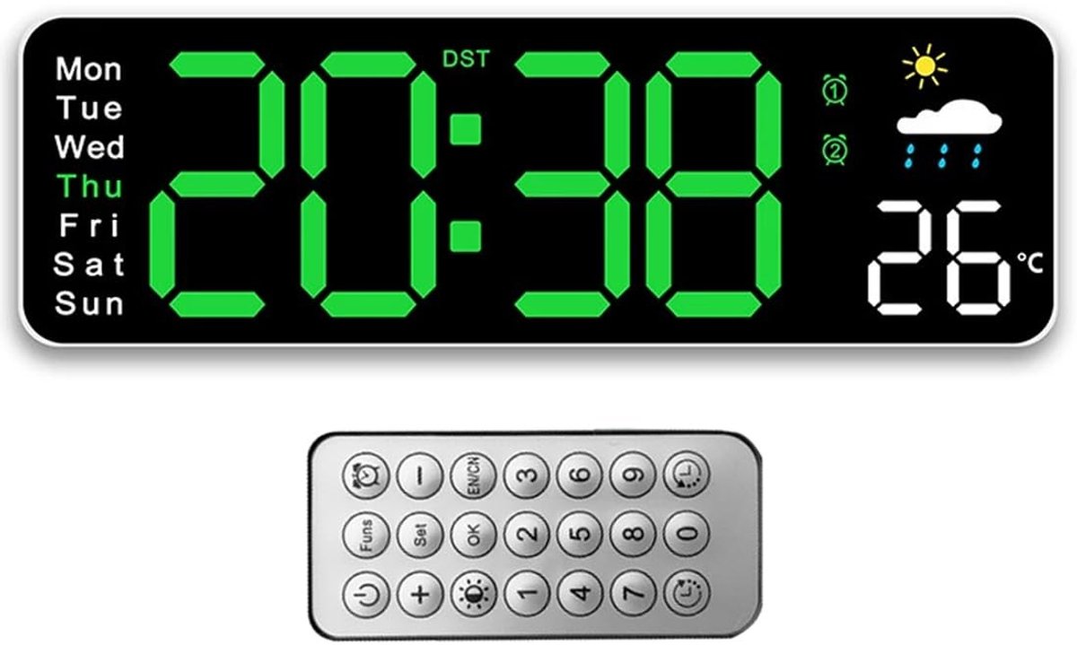 Omgoods - Digitale led-wandklok - Countdown functie - Verstelbare helderheid - Groen - Wandklokken voor woonkamer - Geschikt voor keuken en kantoor