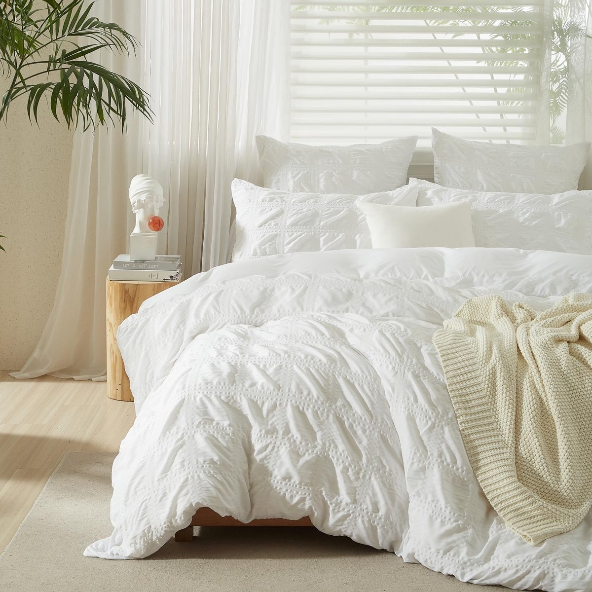 Omgoods - Seersucker Duvet Cover Set Wit 135 x 200 cm met Kussensloop