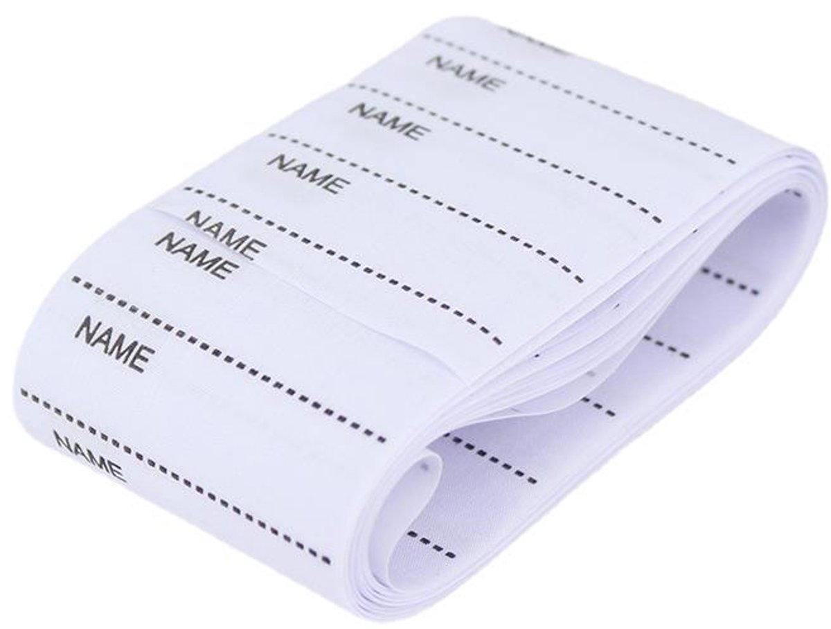 Opstrijkbare naamlabels - 200 stuks - Naamlabels voor kleding - Vastnaaien of opstrijken - Geschikt voor kinderspullen, kleding voor de kinderopvang en schooluniformen - 5,6 x 1,5 cm - Wit