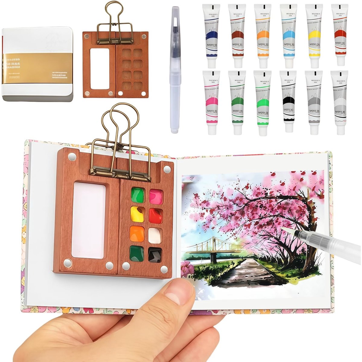 Omgoods- Aquarelset Perfect Reisformaat - Mini-Aquarelpalet - Draagbaar Waterverfpalet - Lichtgewicht Verfdozen - 10 Stuks - Compact 6x6 cm - Verfpalet