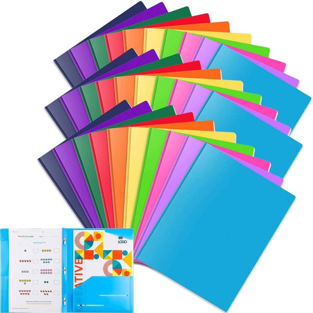 Omgoods - Heavy Duty Plastic Pocket Map Binder met 30 Kleurige Mappen voor Kantoor en School