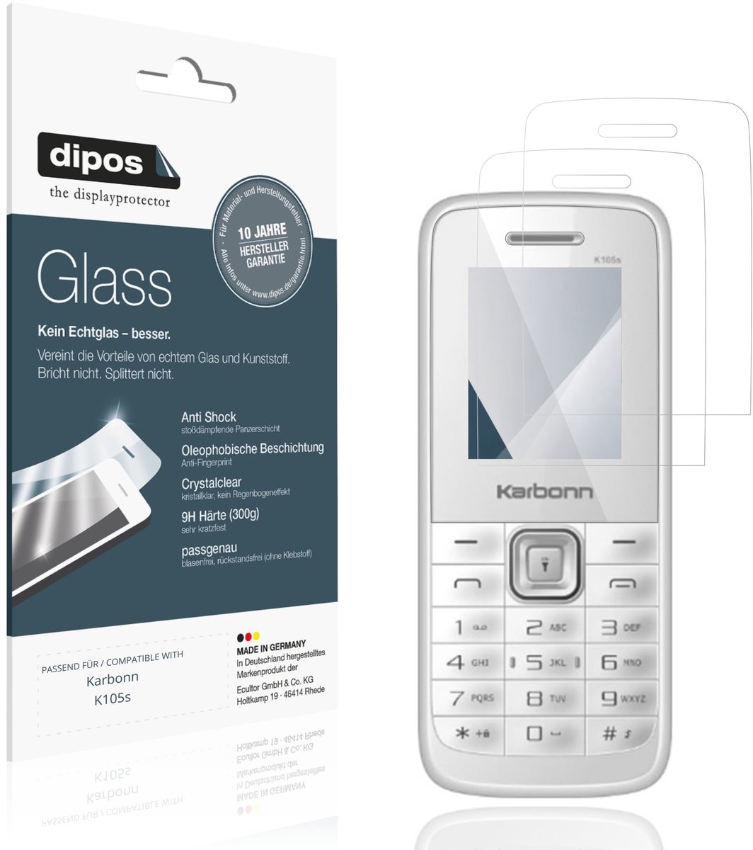 dipos – 2x Pantserfolie geschikt voor Karbonn K105s | 9H Screenprotector
