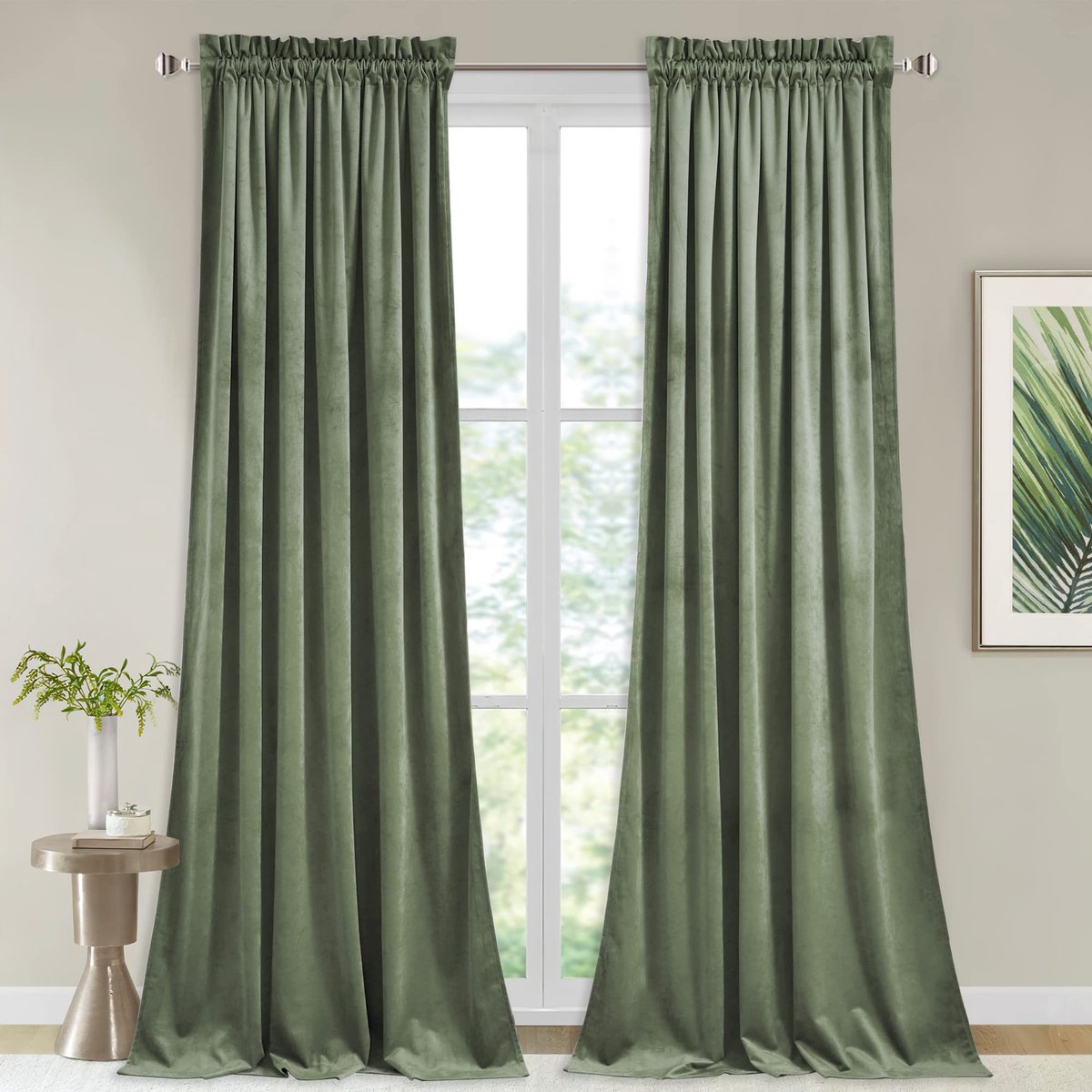Omgoods - Set van 2 Pluche Velours Blackout Gordijnen - Sage Groen voor Kinderen en Woonkamer