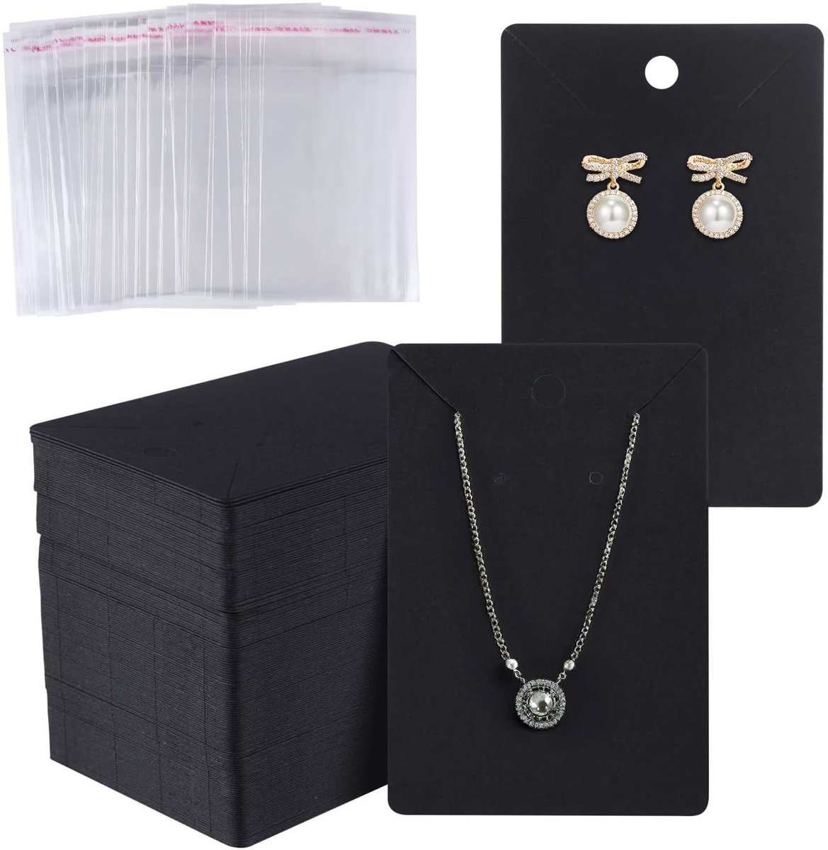Omgoods - 200 Earring Cards met Zelfsluitende Pouches voor Sieradenverkoop