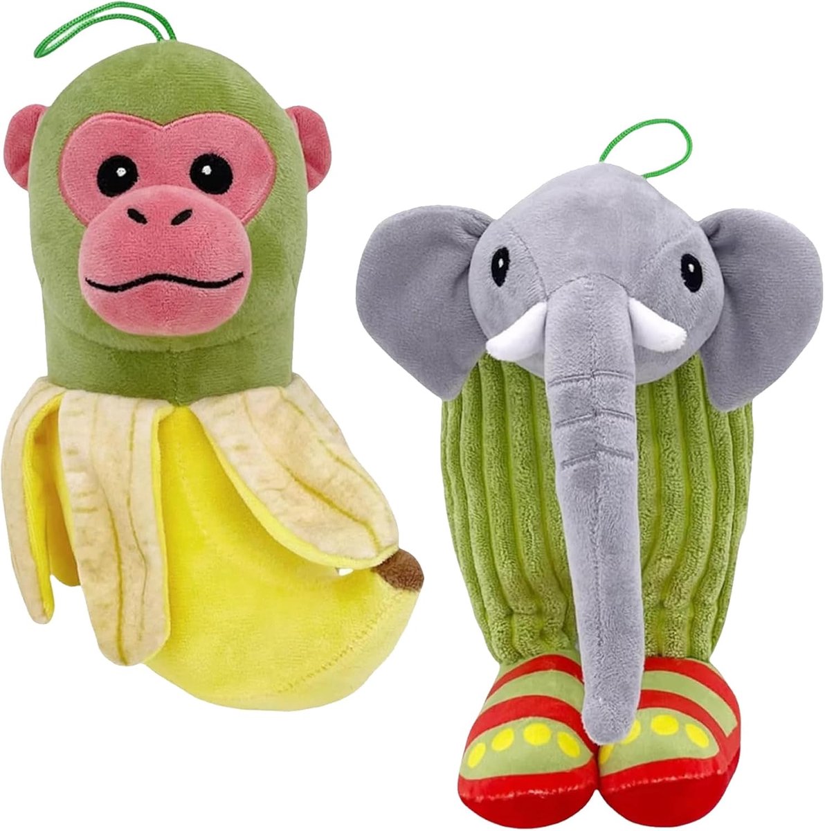 2 stuks Tung Tung Tung Sahur pluche, Italiaans brainrood knuffeldier, Tralalero Tralala pluche, grappige figuren, pluche dieren voor kinderen en volwassenen (LiriLi Larlla + Shimpanzinni bananini)