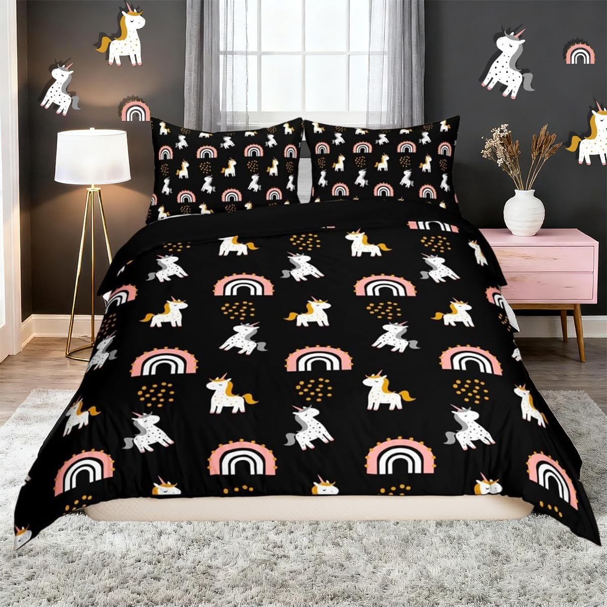 Omgoods - Kawaii Eenhoorn Dekbedovertrekset 3-delig King Size voor Kinderen