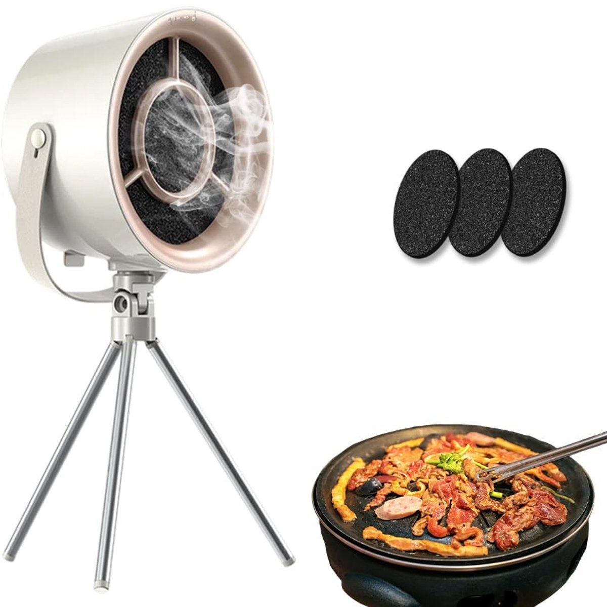 Omgoods - Draagbare Tafelafzuigkap met 3 Snelheden voor en Camping (Wit)