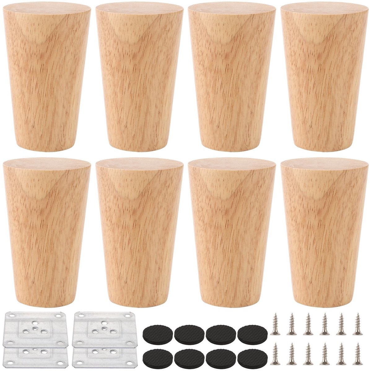Omgoods- Meubelpoten 8 cm - Houten Meubelpoten - Tafelpoten - Kastpoten - Meubelverhoger - 8 stuks met bevestigingsplaten - Meubelpoten Hout