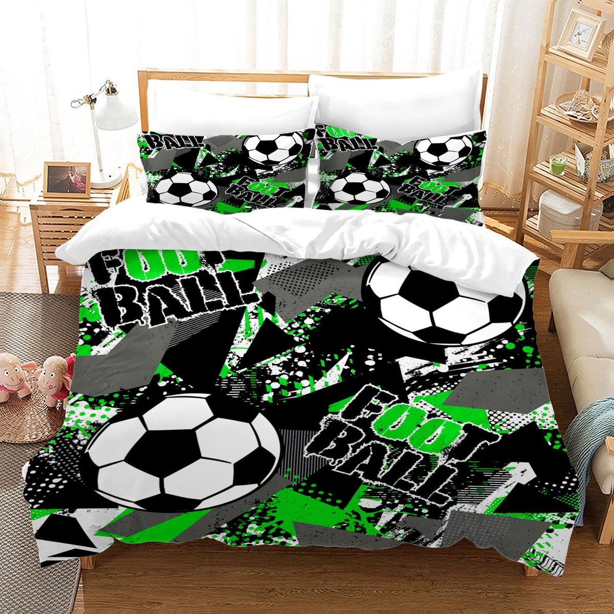 Omgoods - Voetbal Beddenset 220 x 240 cm met 2 Kussenslopen