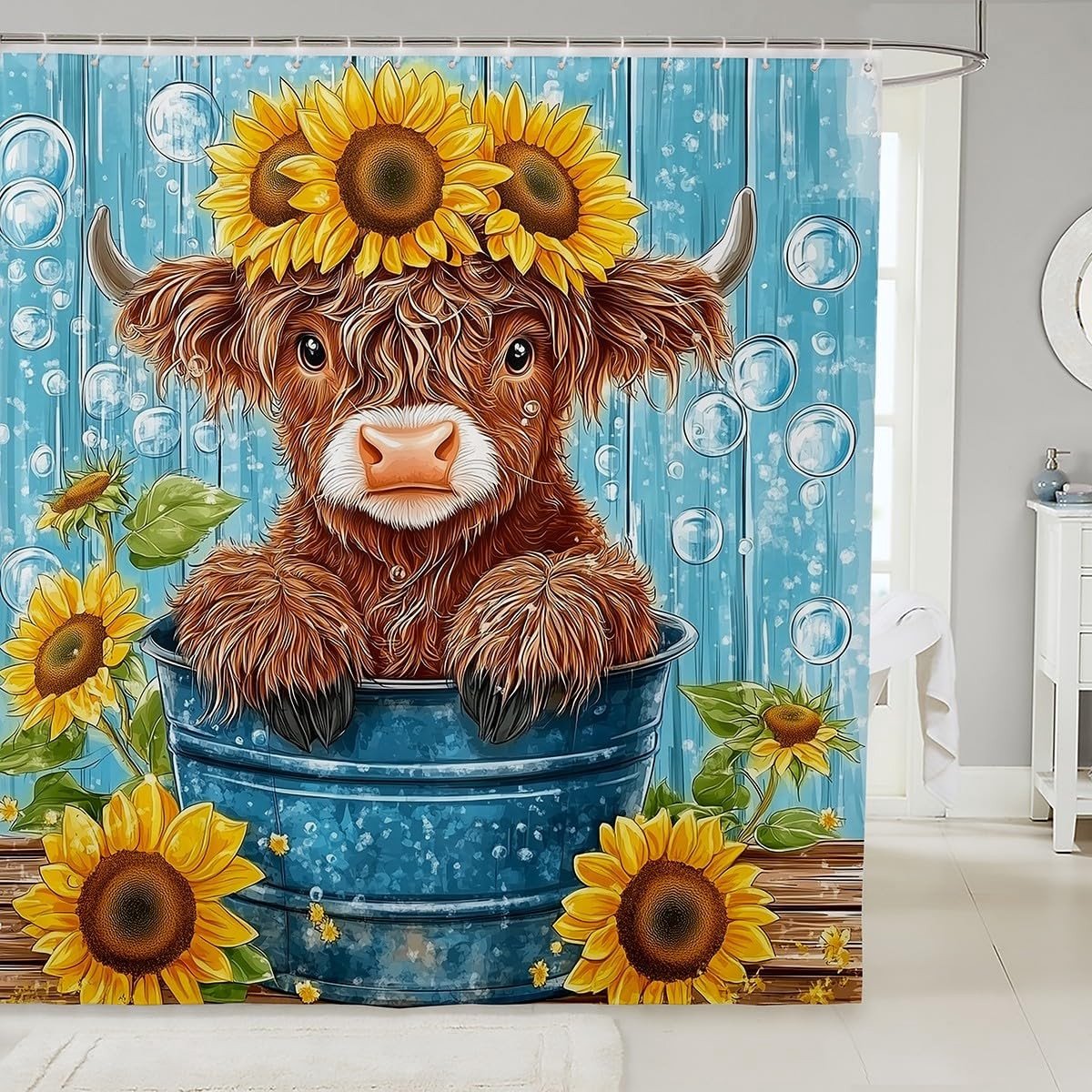 Omgoods - Highland Cow Douchegordijn 180x210 cm met Dieren Motief