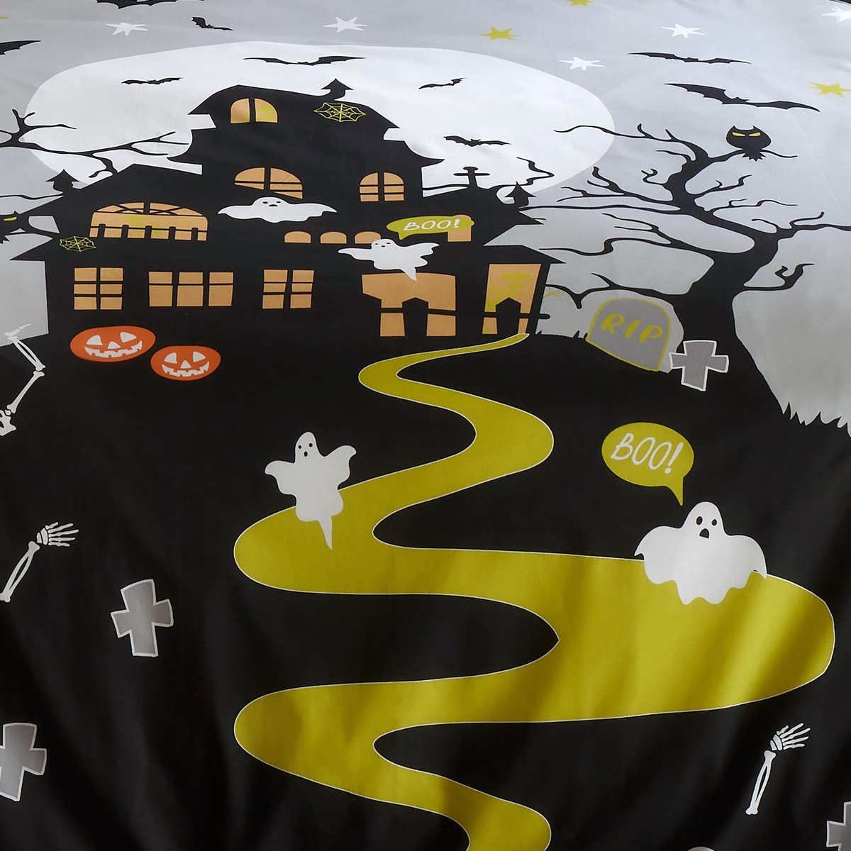 Omgoods - Halloween Duvet Cover met Spookhuis, 140 x 200 cm
