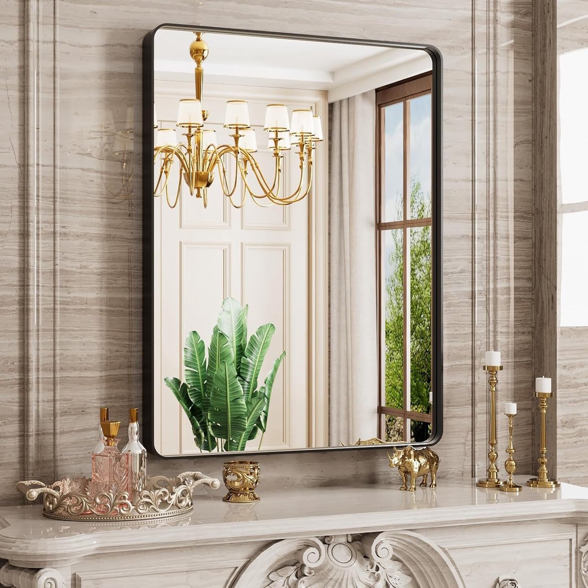 Omgoods - Badkamer Spiegel - Zwart Metalen Frame, 24 x 27,6 Inch