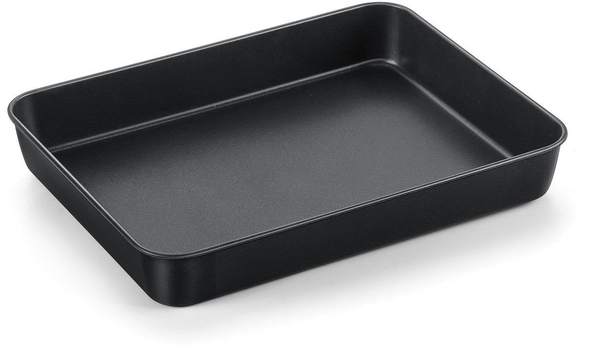 Omgoods- Bakplaat Roestvrij Staal - Diepe Bakvorm 31,5 x 24,8 x 5 cm - Antiaanbaklaag - Gezond en Zwaarbelastbaar - Makkelijk te Reinigen - Naadloos Ontwerp - Ovenschaal