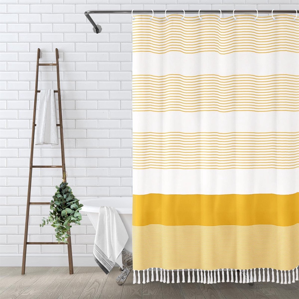 Omgoods - Bohemian Gele Douchegordijn met Streep en Tassels 183x122 cm