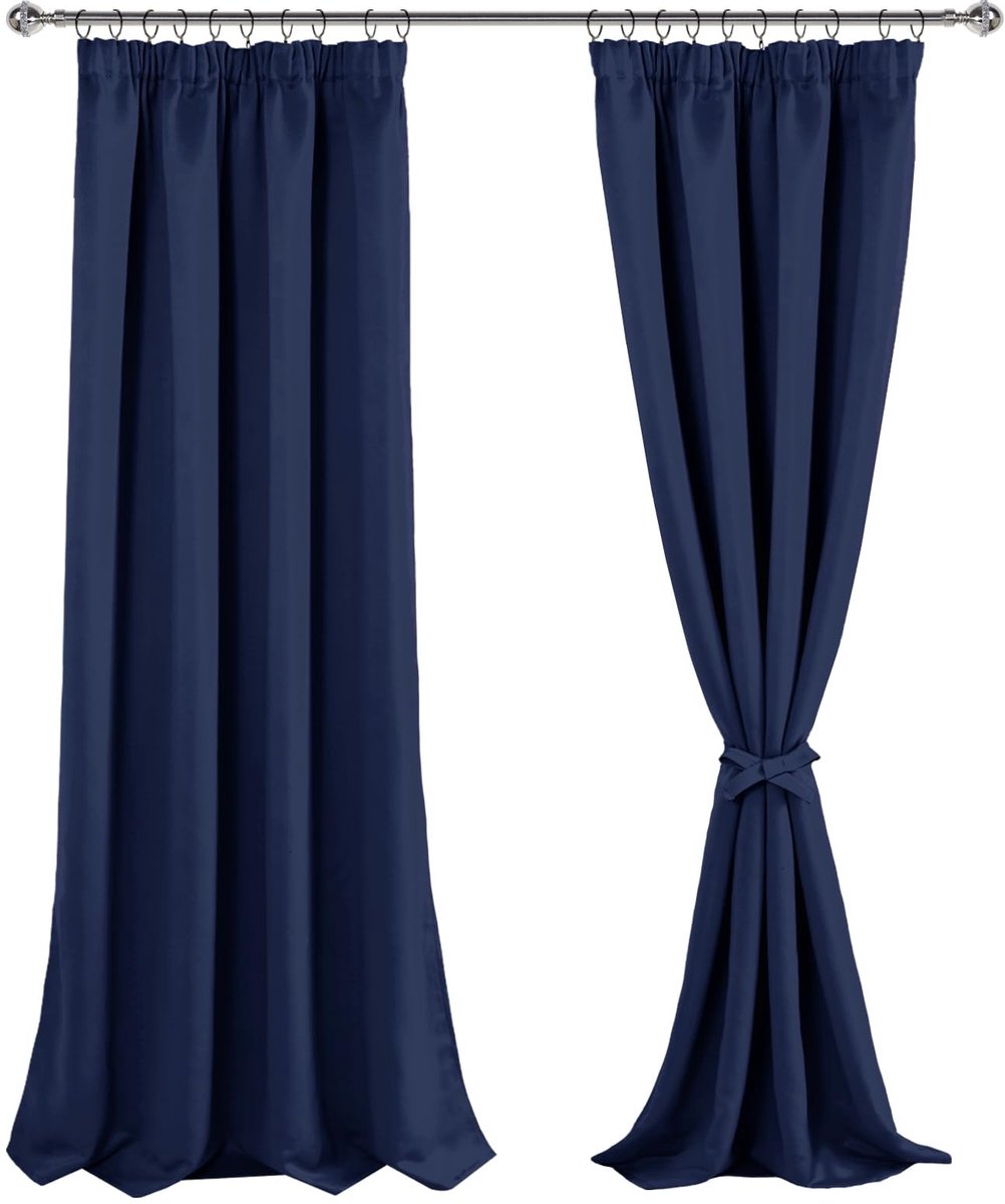 Omgoods - Blackout Gordijnen - Set van 2, Zwart Blauw, 140 x 245 cm