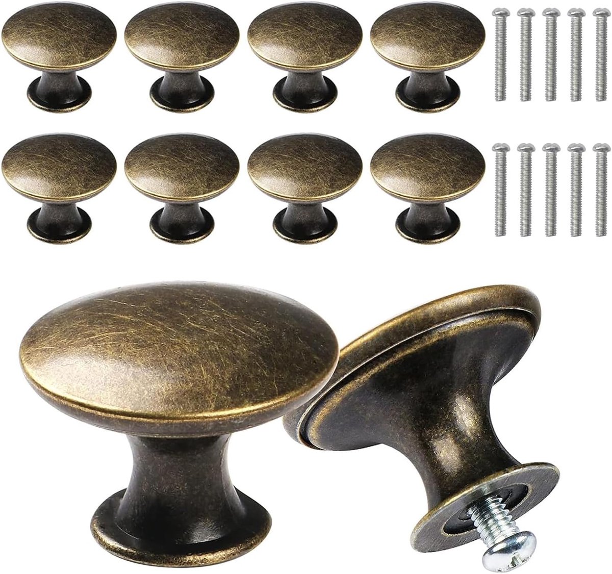10 Stks Vintage Ronde Lade Handvat Retro Pull Handgrepen Halve cirkel Metalen Pull Handvat Kast Deur Ladeknop Antieke Bronzen Meubelknoppen