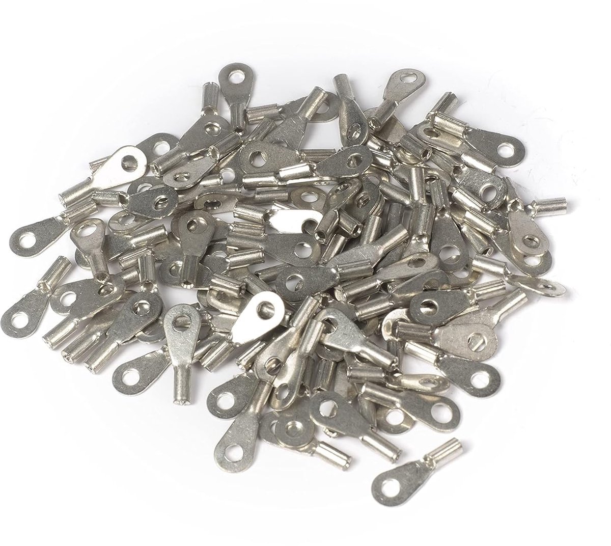 100 stuks professionele, niet-geïsoleerde ringkabelschoenen voor M3-schroeven en draadgrootte van 0,5 ÷ 1,0 mm2, vervaardigd volgens de norm DIN 46234.