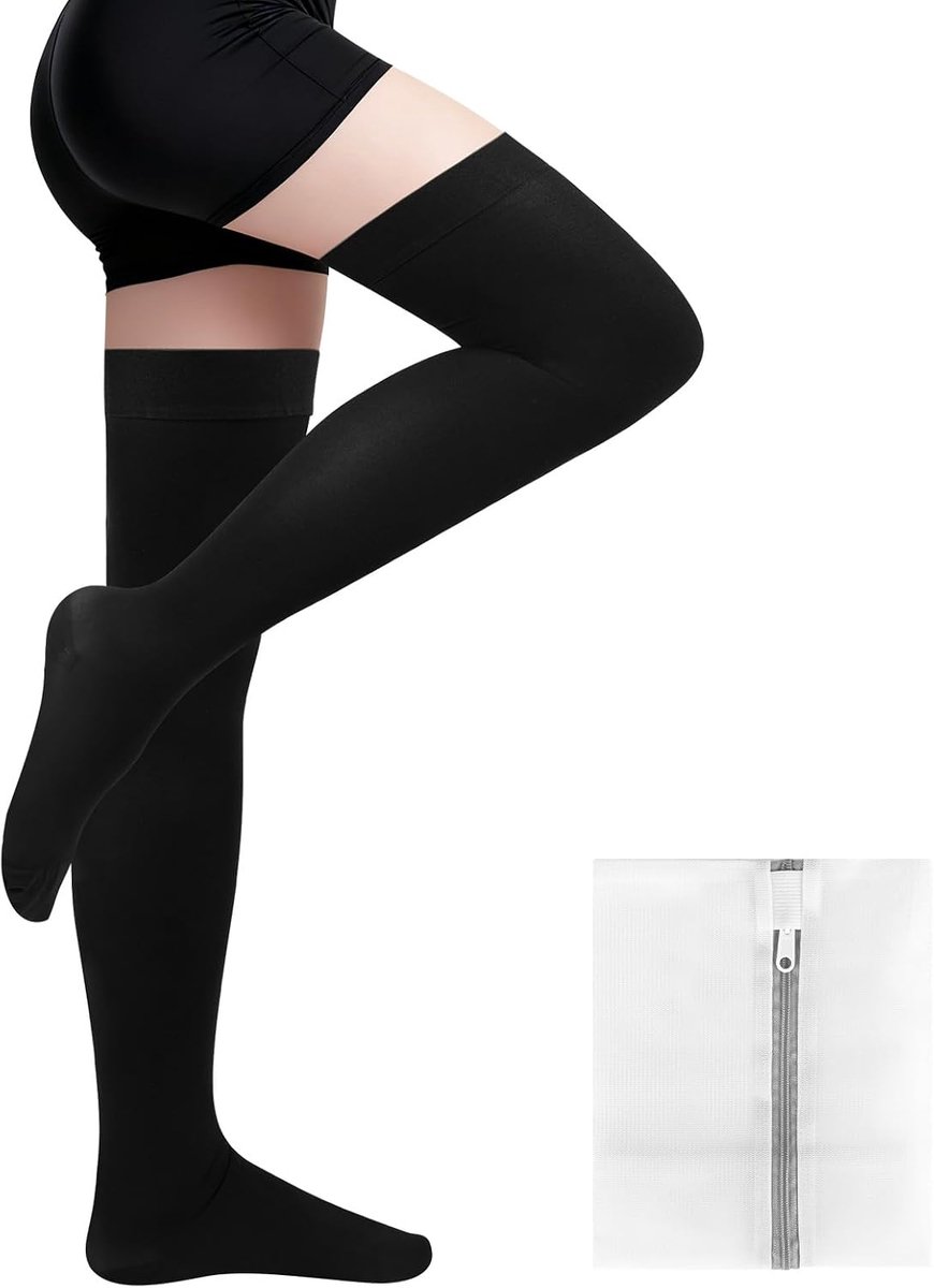 Dijhoge Compressiekousen voor Dames en Heren, Zachte Elastische, Ademende Compressiekousen met Waszakken, Stevige 23-32 mmHg Gegradueerde Ondersteuning voor Spataderen en Oedeem
