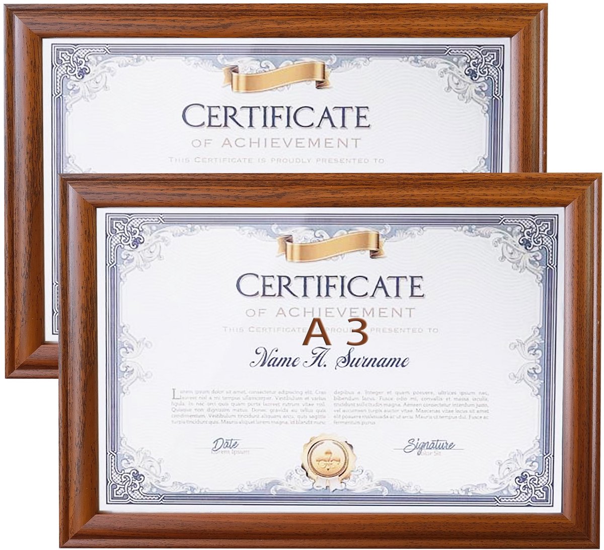 Omgoods - A3 Houten Fotolijst 2-pack - Bruine Certificaatlijst 29,7x42 cm