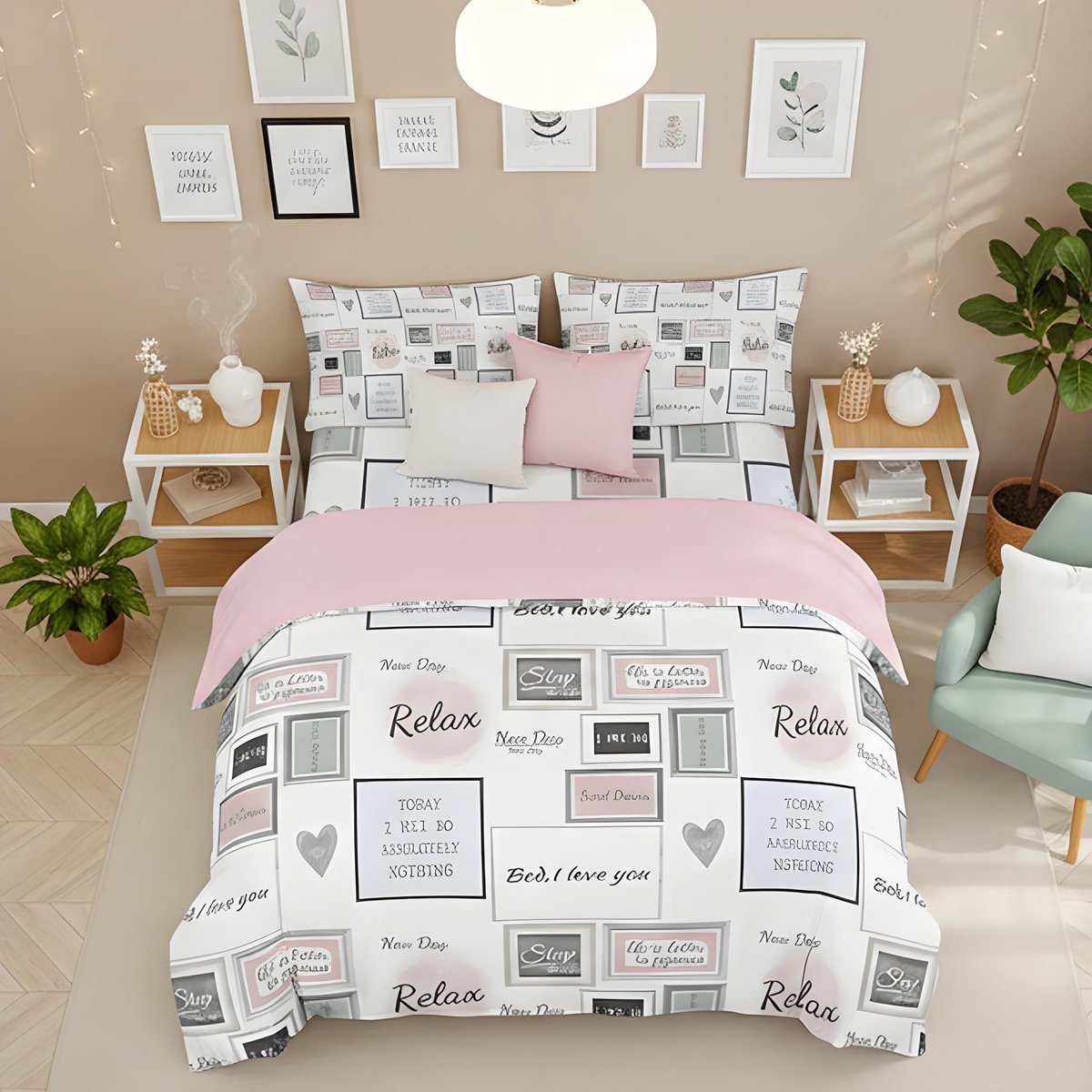 Omgoods - Dekbedovertrekset met Hartpatroon voor Super Kingsize Bed