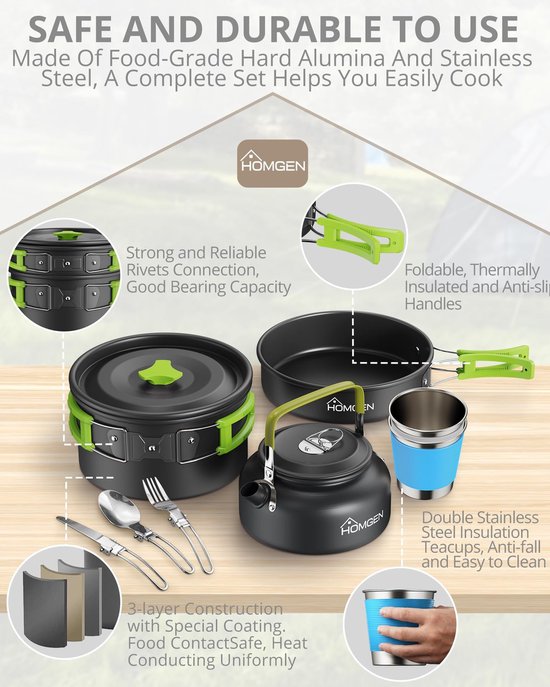 Omgoods - 10-delige Camping Pannen Set - Lichtgewicht Aluminium Kookset voor Buiten — afbeelding 2
