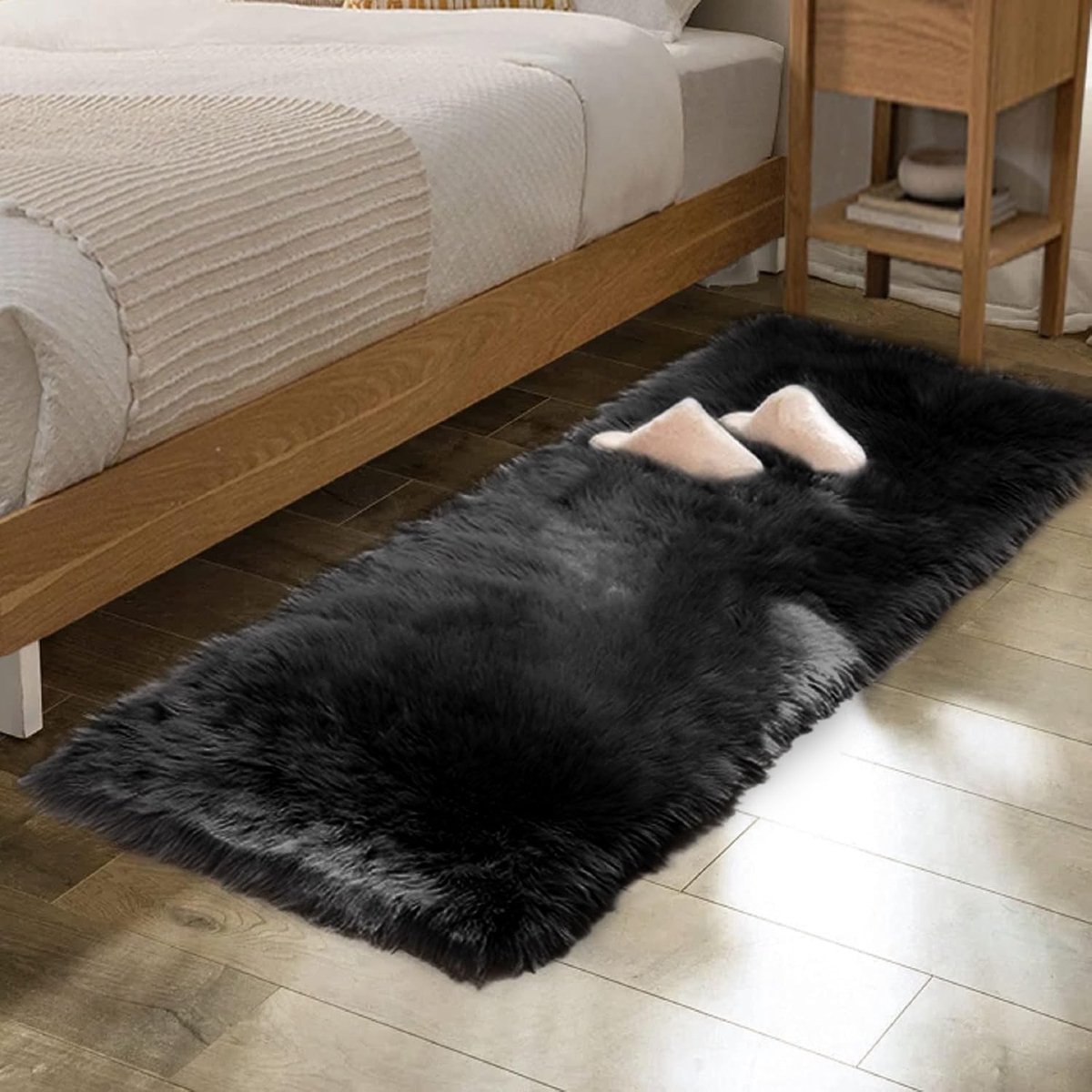 Omgoods- Vloerkleed 60 x 180 cm - Fluffy/Shaggy - Zacht Tapijt - Slijtvast - Veiligheidswaarschuwing - Hoogwaardig Imitatie-Schapenvacht