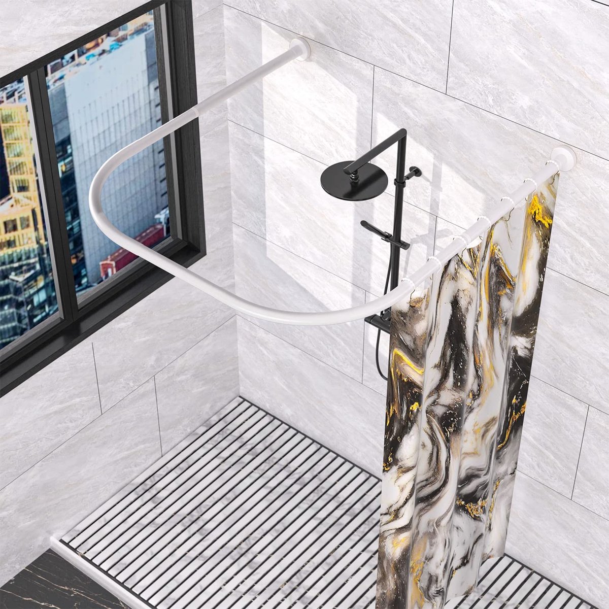 Omgoods - U-vormige Badkamer Douchegordijn Stang - Verstelbaar van 80-119 cm