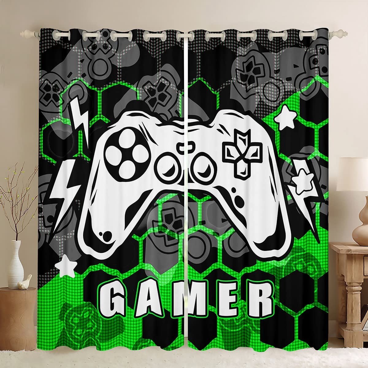 Omgoods - Gamer Gordijnen voor Kinderen - Video Game Thema in Groen