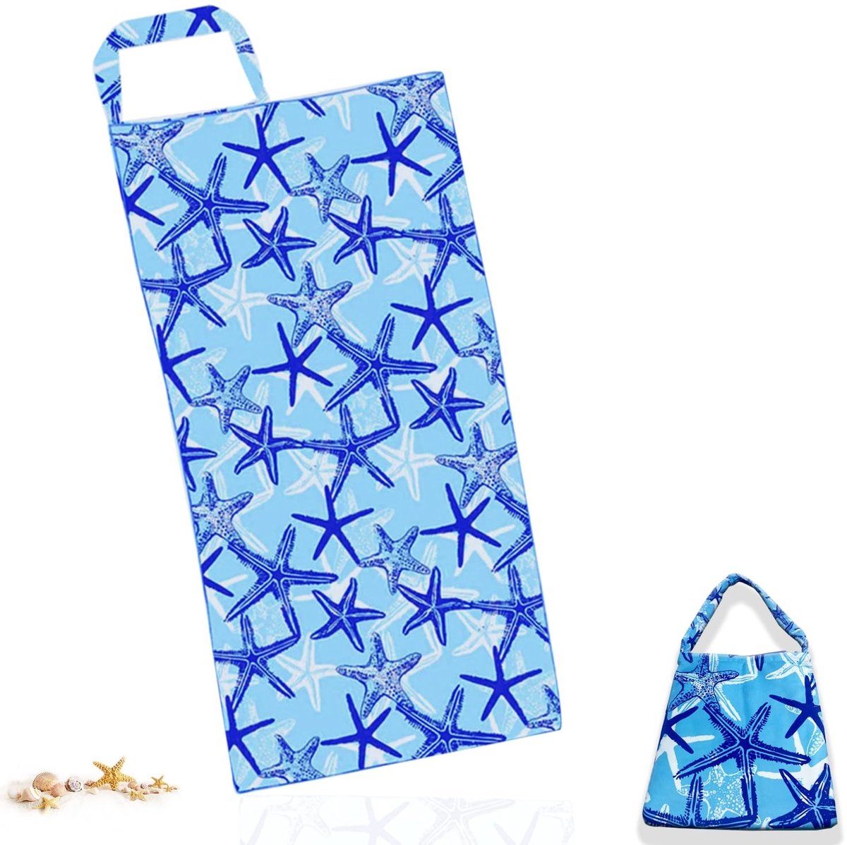 Omgoods - Blue Starfish 2-in-1 Multifunctionele Opvouwbare Strandhanddoek - Sneldrogend en Duurzaam