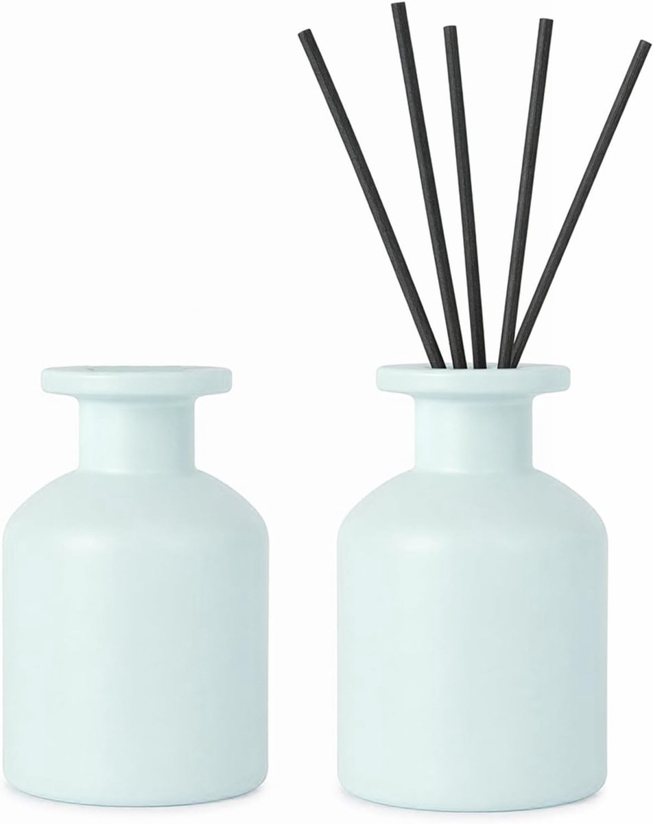 2 lege glazen diffuserflessen, inhoud 150 ml, huisdecoratie, diffuser potten voor huisgeur, etherische oliën, aromatherapie, parfum, badkamer (blauw)