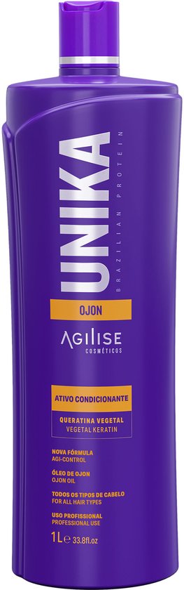 Bouteille violette de 1L avec le logo UNIKA et l'inscription 'BRAZILIAN PROTEIN' et 'OJON'.