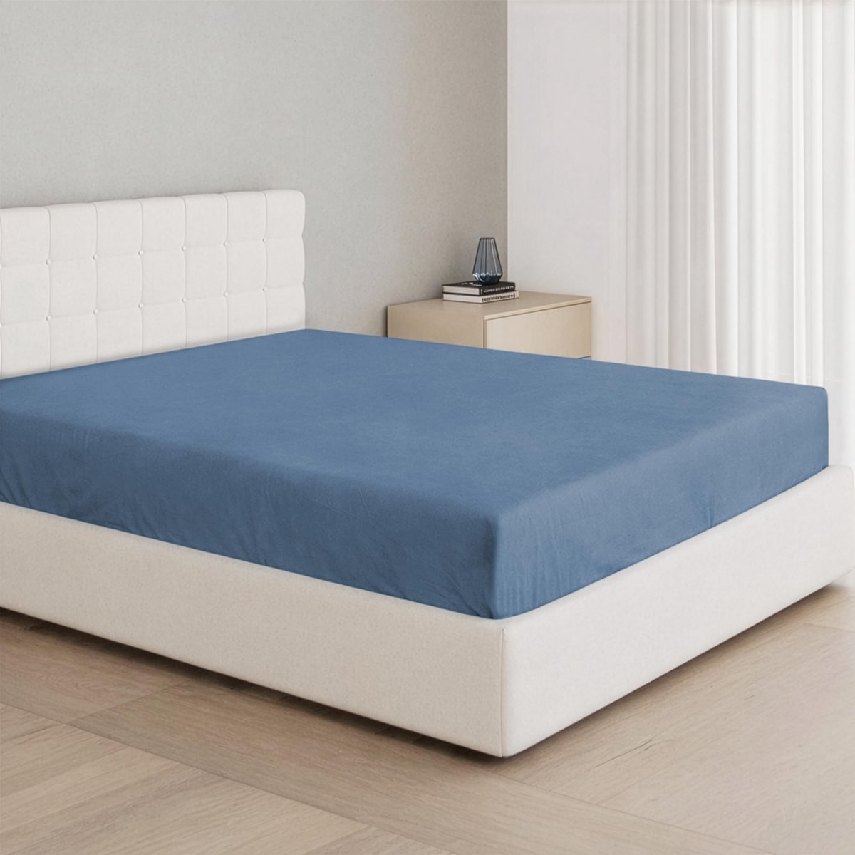 Omgoods - Dreamzie Fitted Sheet 200x200 cm - 100% Katoen Jersey, Hypoallergeen, Blauw