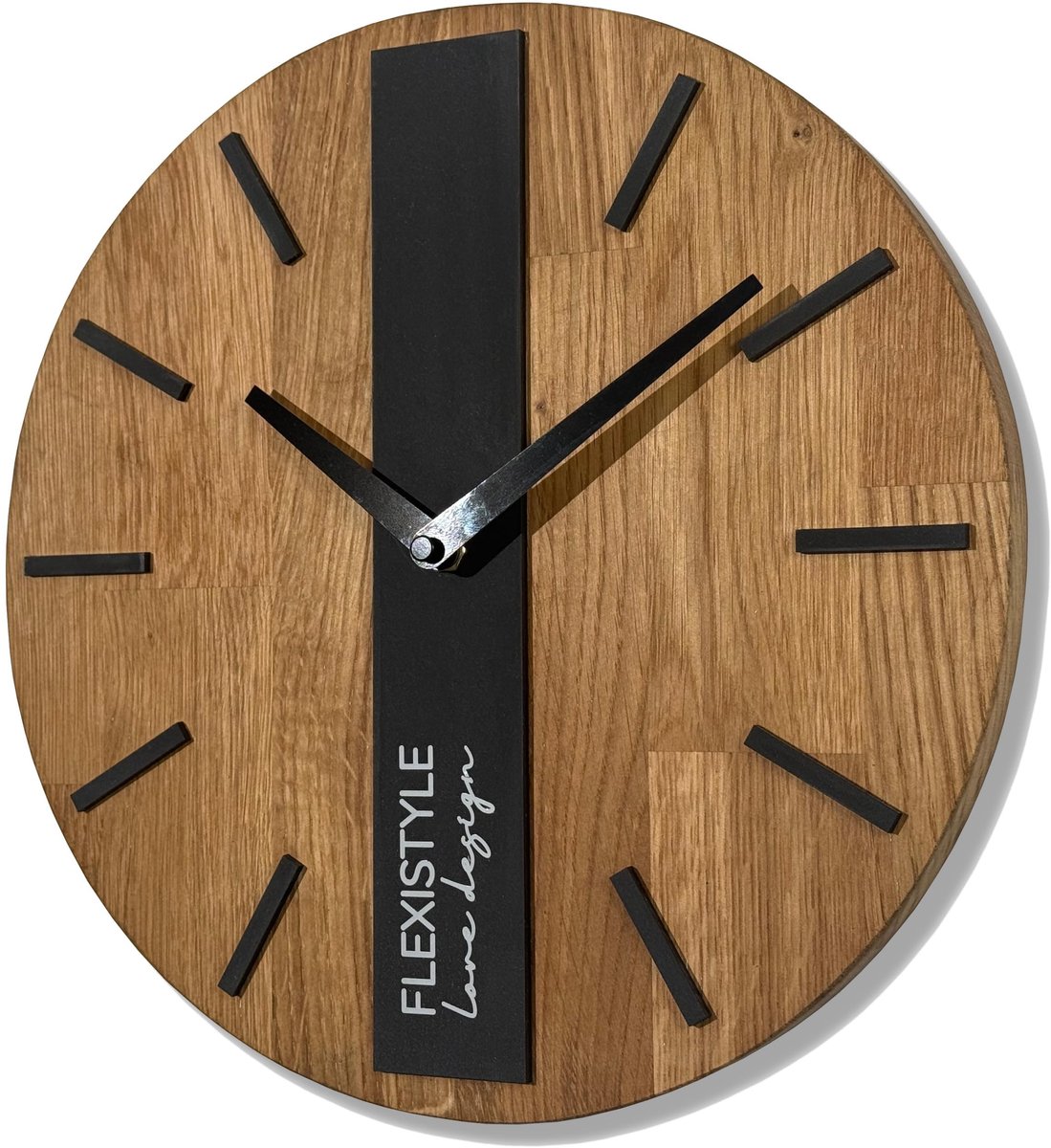 Omgoods - Moderne Wandklok zonder Tikkende Geluiden - Eikenhout en Minimalistisch Design