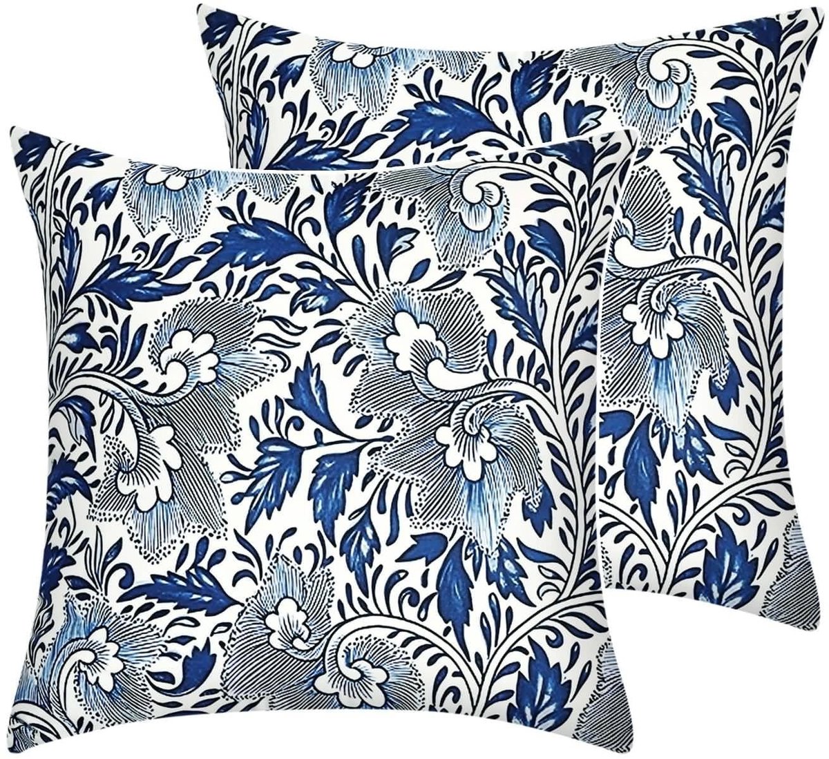 Omgoods - Set van 2 Decoratieve Kussenhoezen 40 x 40 cm met Blauwe Paisley Print voor Sofa en Bed