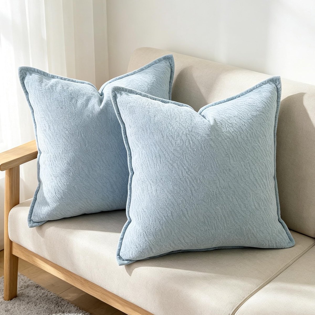 Omgoods - Set van 2 Textuur Chenille Kussenhoezen 40 x 40 cm in Lichtblauw