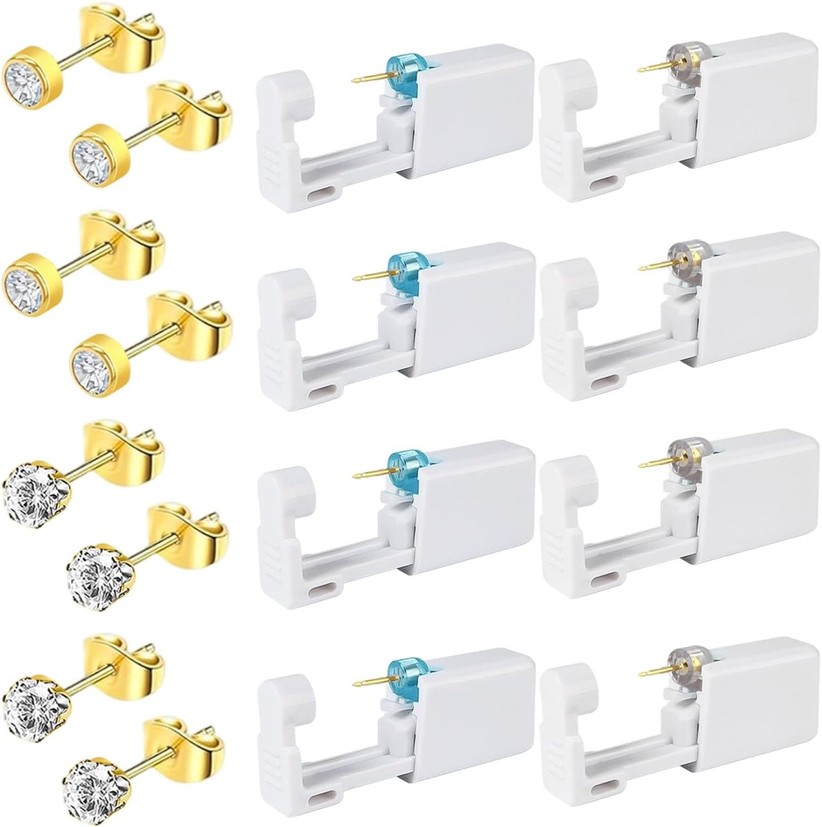 8 stuks oorpiercingpistool, pijnloos en aseptisch wegwerpoorpiercingpistool met 8 gouden oorbellen, pijnvrij, wegwerpbaar, steriele zelfpiercingkit voor tieners, vrouwen, mannen, meisjes