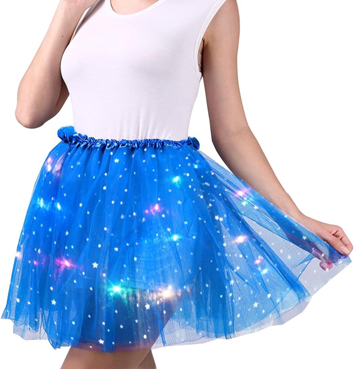 Decoratieve tule voor dames, sterren, pailletten, decoratie, ballet, elastisch, mini-decoratie met ledlampen, 40 cm, volwassenen, decoratie, ballet, voor carnaval, Halloween, party, dans,