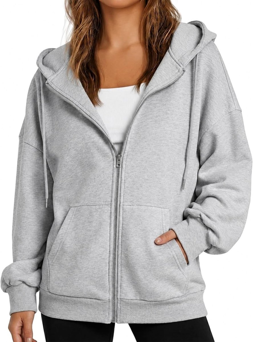 Hoodie met Ritssluiting, Hoodie met Fleecvoering, Capuchon met Trekkoord, Jas met Lange Mouwen en Zakken, Warme Casual Jas voor Alle Seizoenen