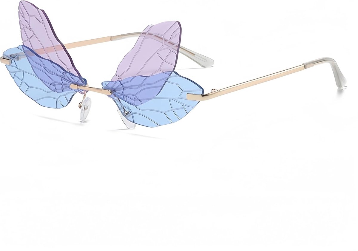 Zonnebril, vlinder-zonnebril, Dragonfly Wings zonnebril voor dames, kleurrijk, lila/blauw