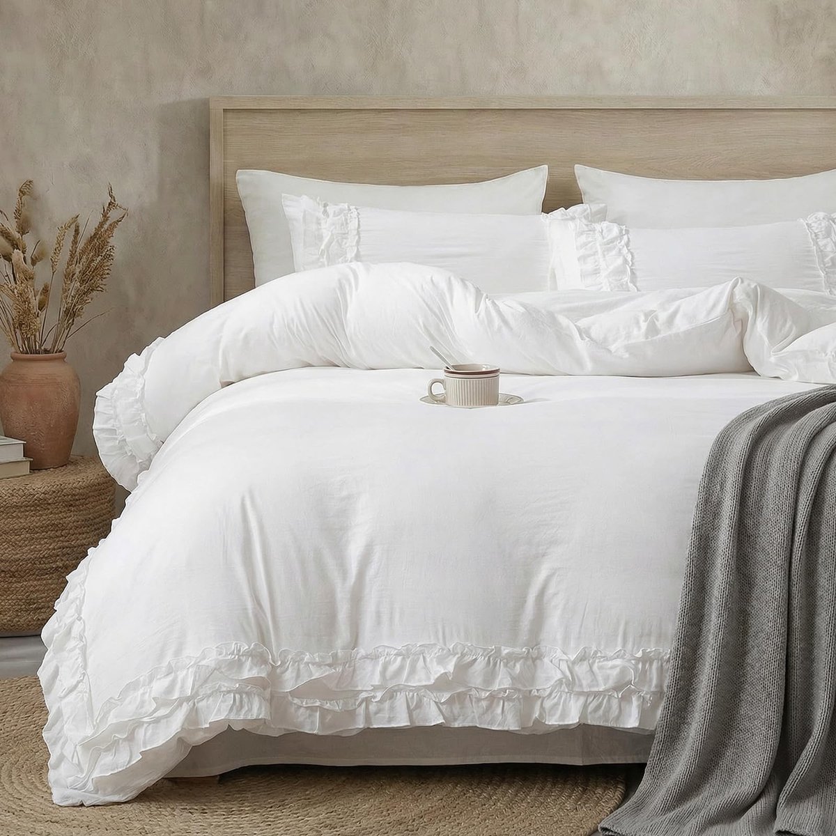 Omgoods - Ribbed Duvet Cover Set voor Eenpersoonsbed met Kussensloop