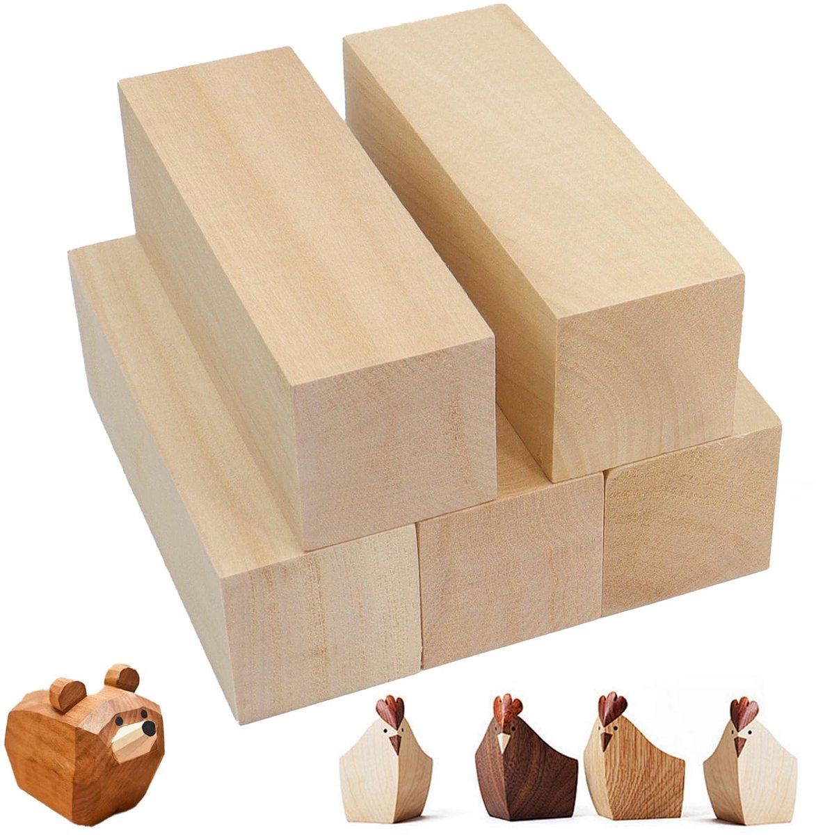 Omgoods - 5 stuks snijhout van lindehout, 15 x 5 x 5 cm voor kinderen